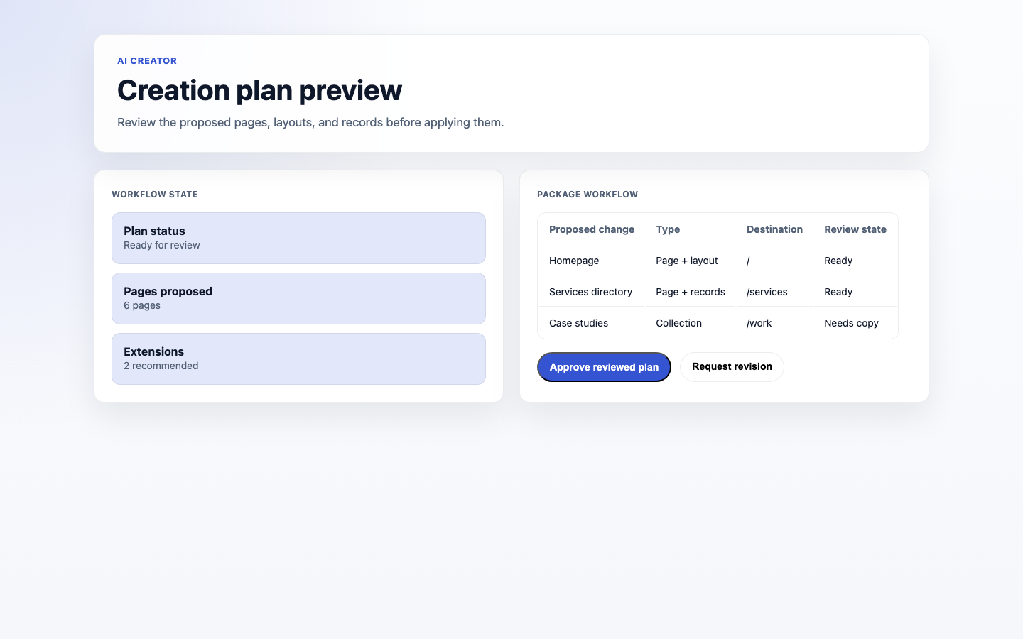 AI Creator session preview