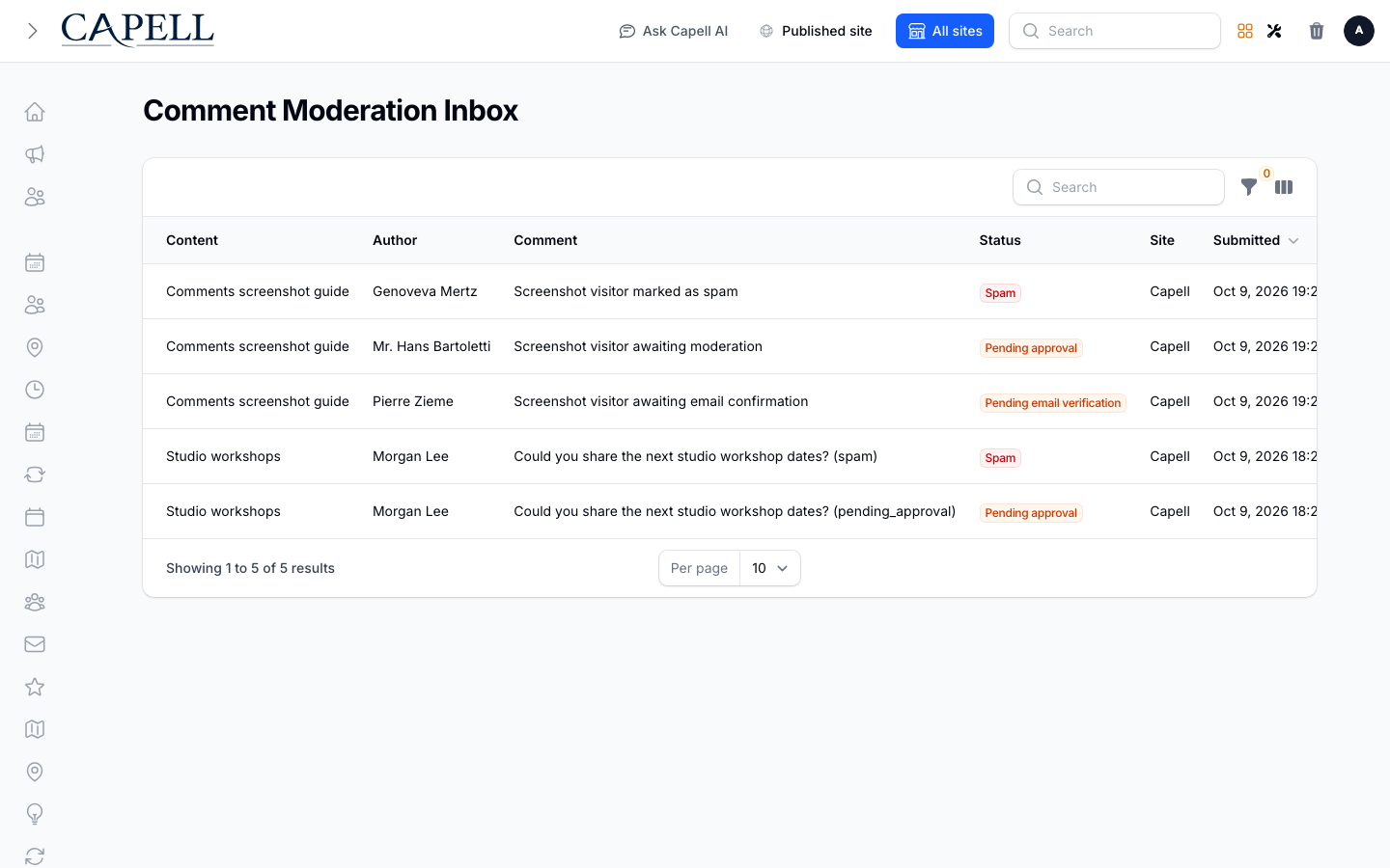 Review incoming comments and decide which public replies should appear.
