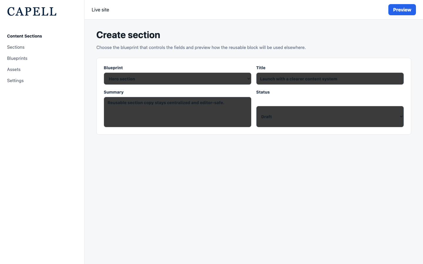 Create reusable section form
