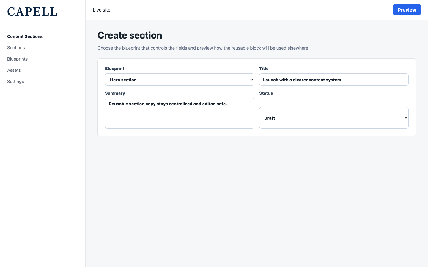 Create reusable section form