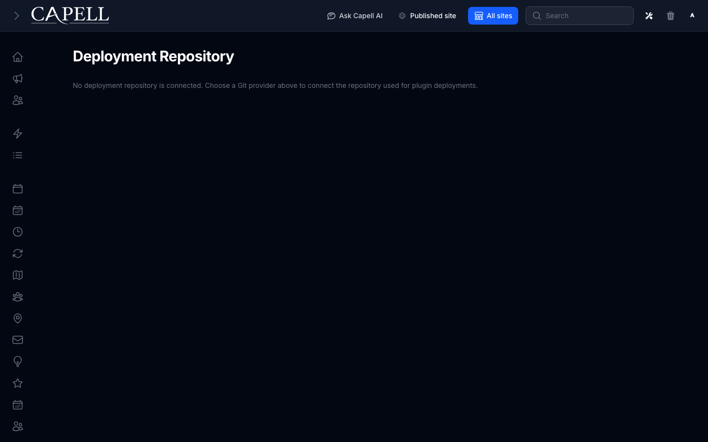 Deployment connection page before a repository is connected
