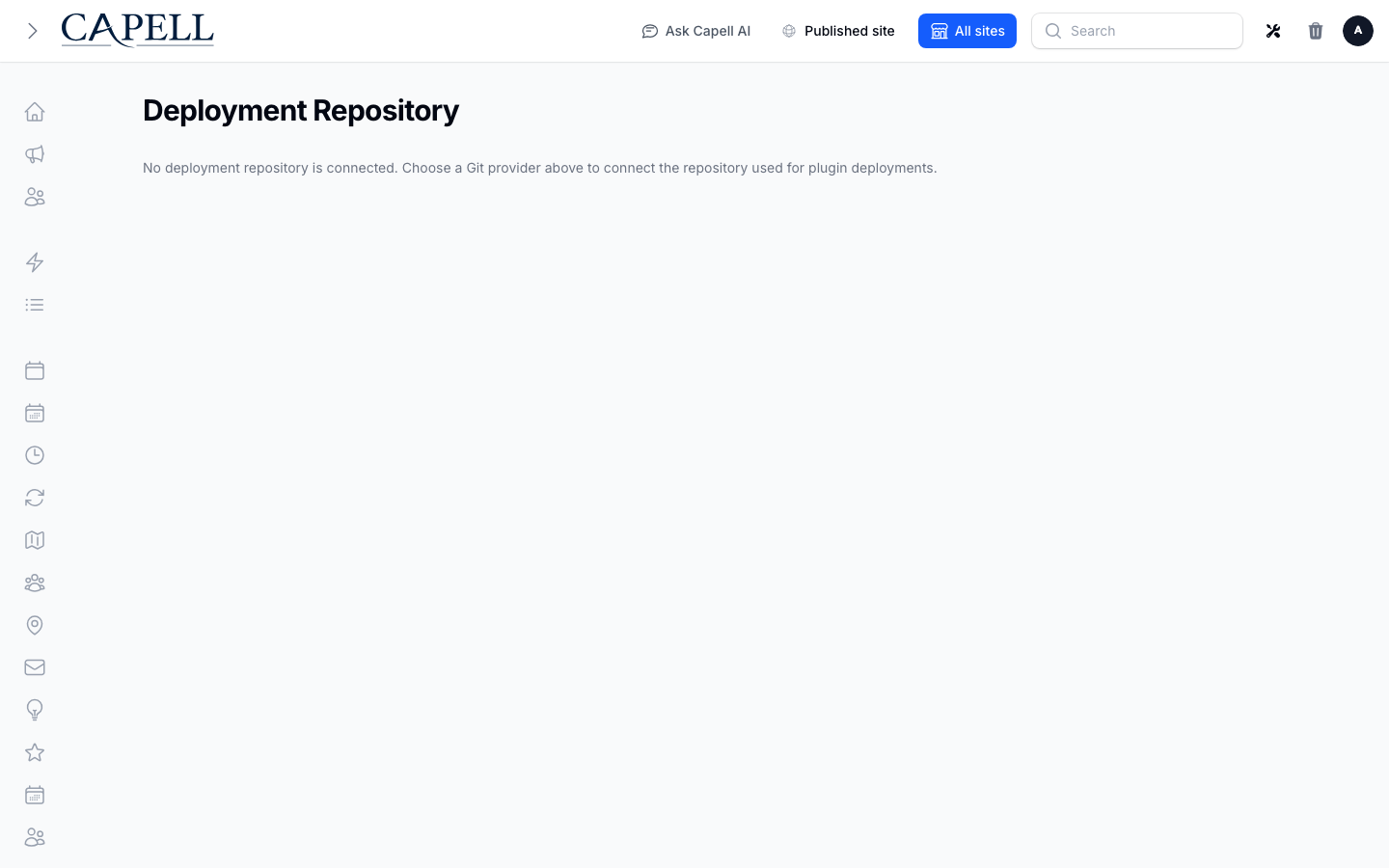 Deployment connection page before a repository is connected