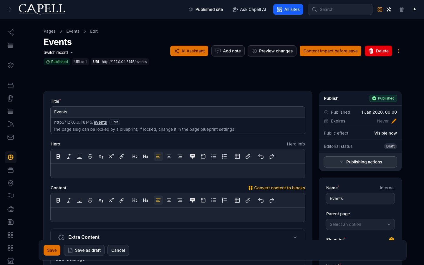 Page edit preview actions