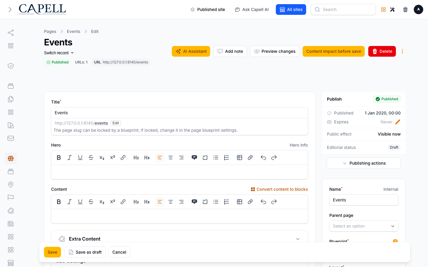 Page edit preview actions