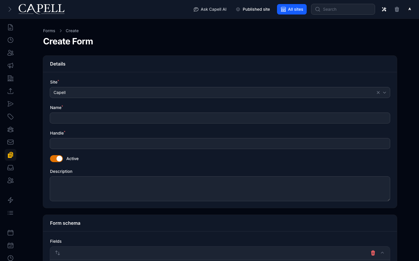 Create/edit form schema screen