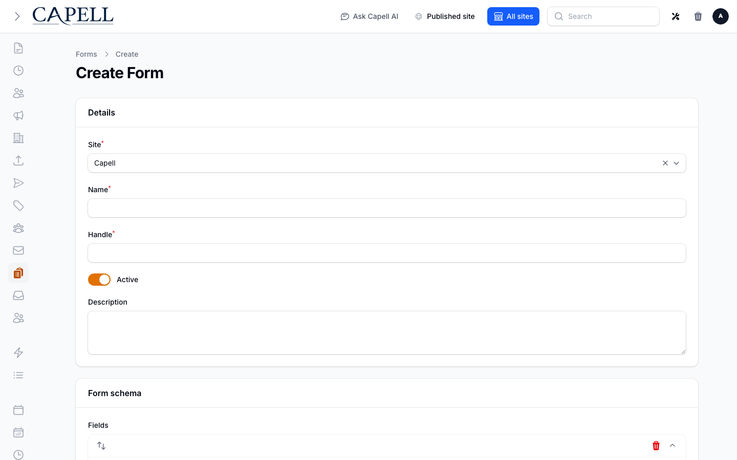 Create/edit form schema screen