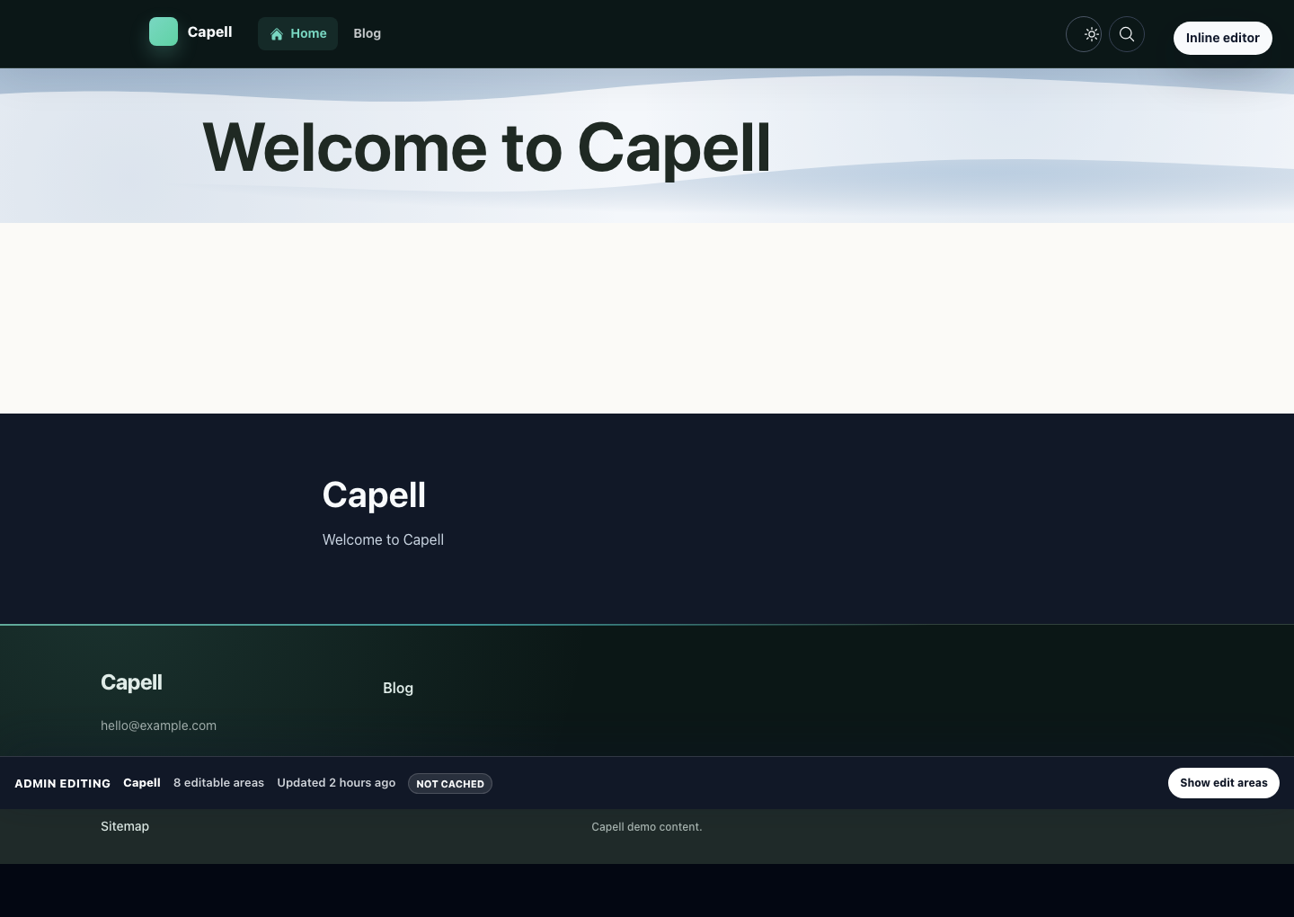 Capell app frontend authoring working on the public homepage