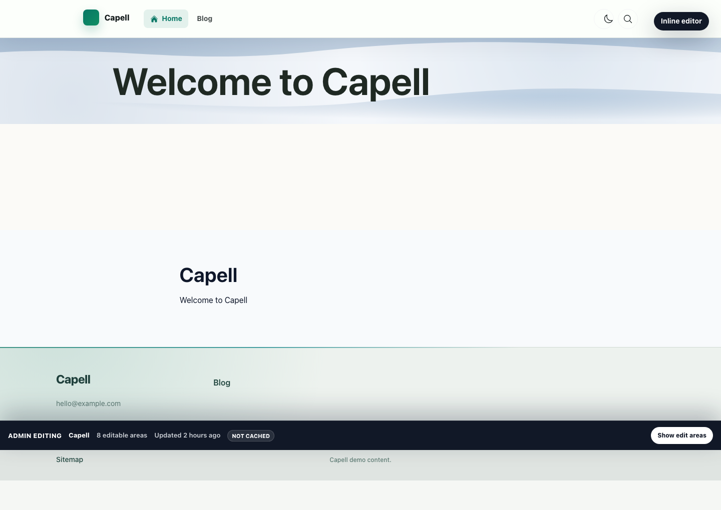 Capell app frontend authoring working on the public homepage