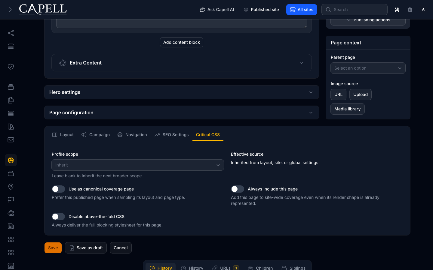 Frontend Optimizer Critical CSS page settings