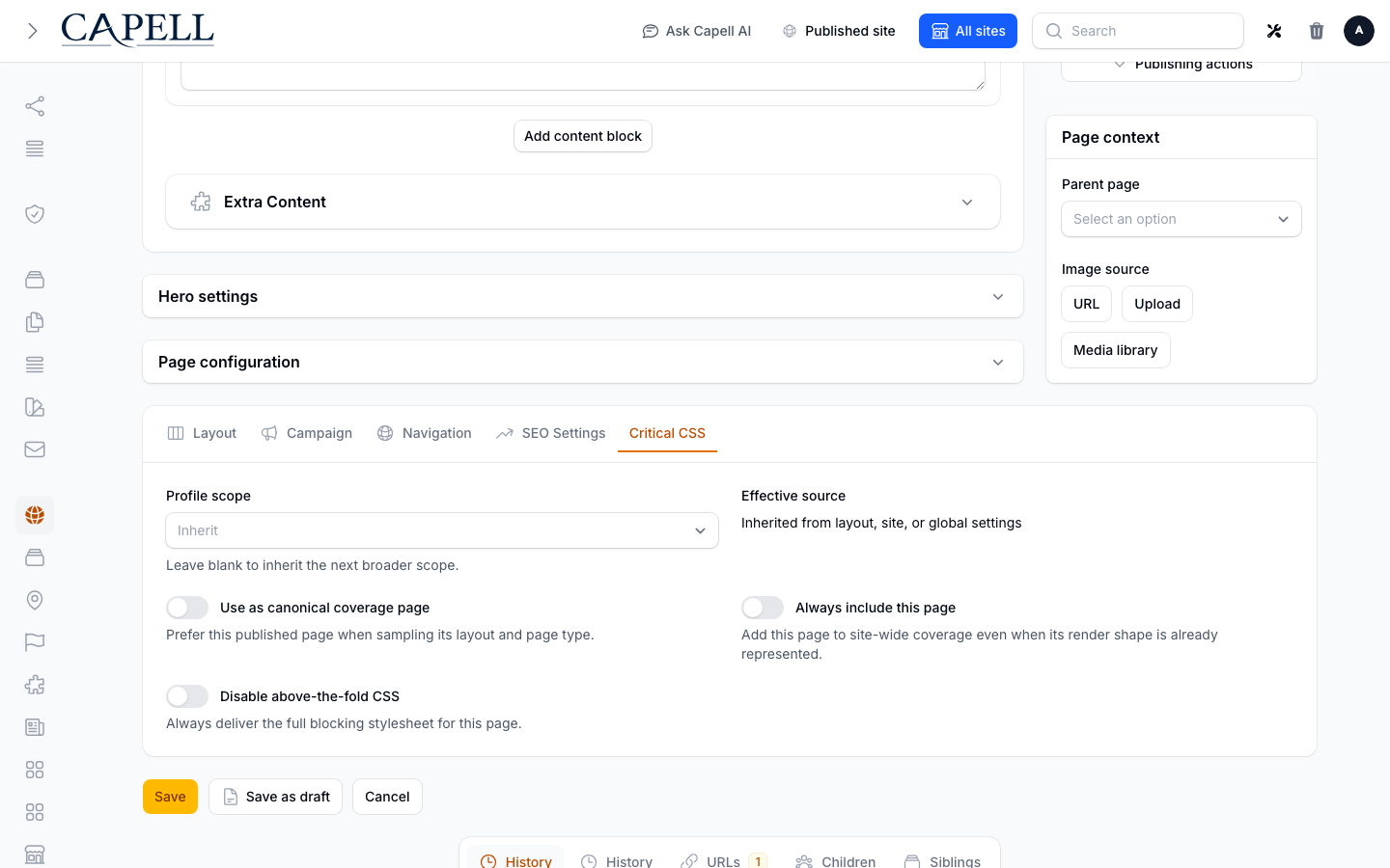 Frontend Optimizer Critical CSS page settings