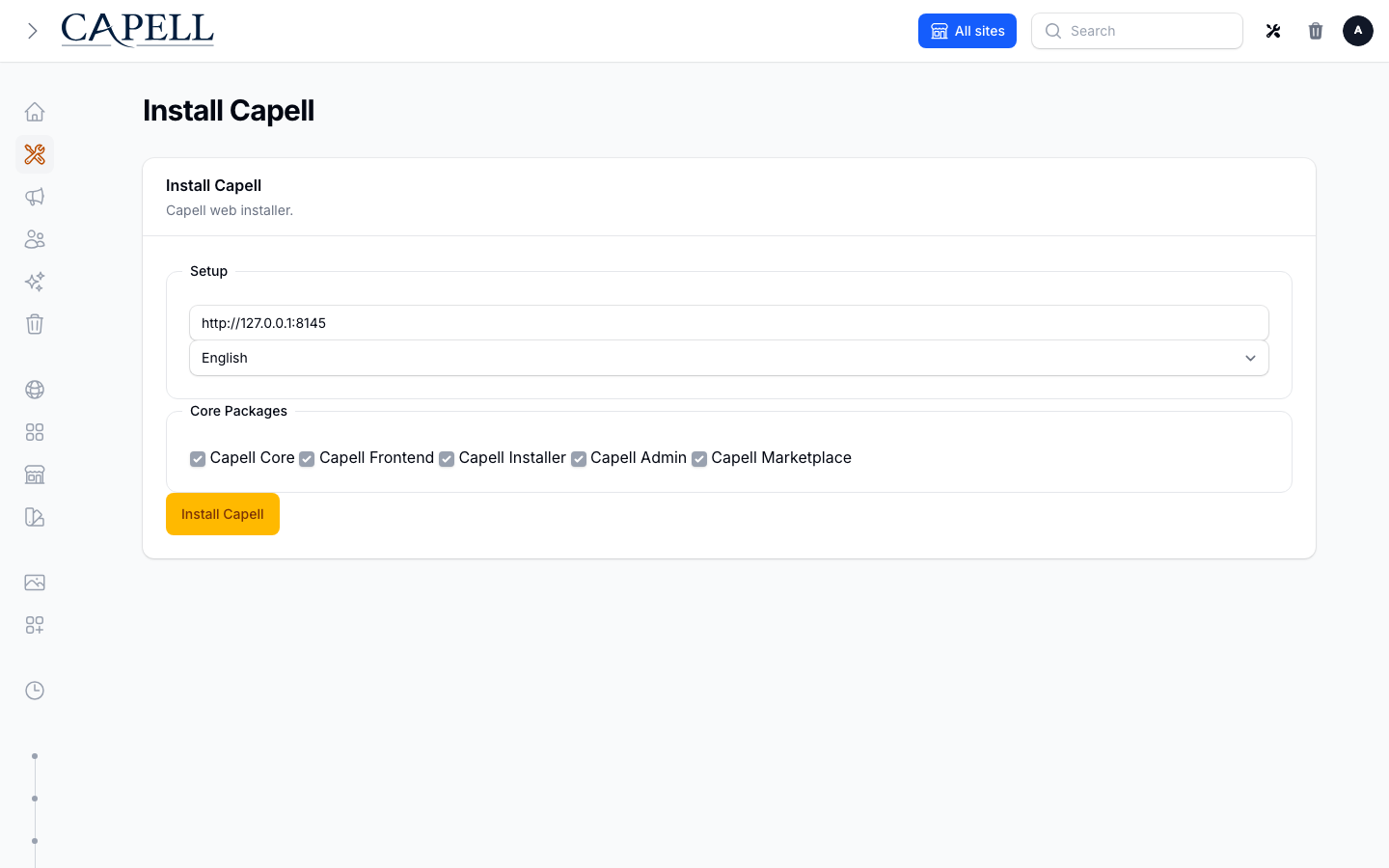 Capell browser installer with setup requirements and input