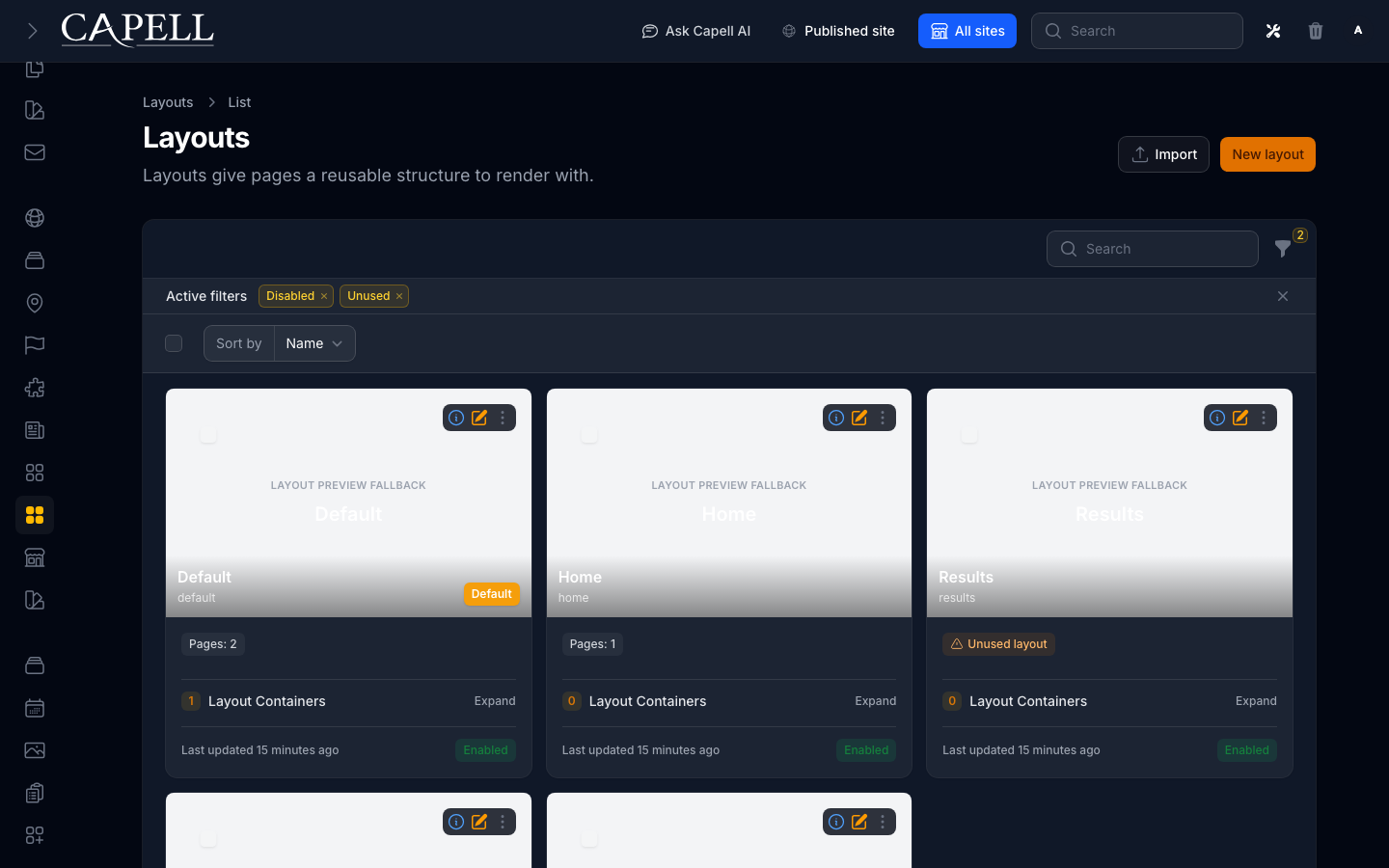 Review layout sections and layout-builder managed records.