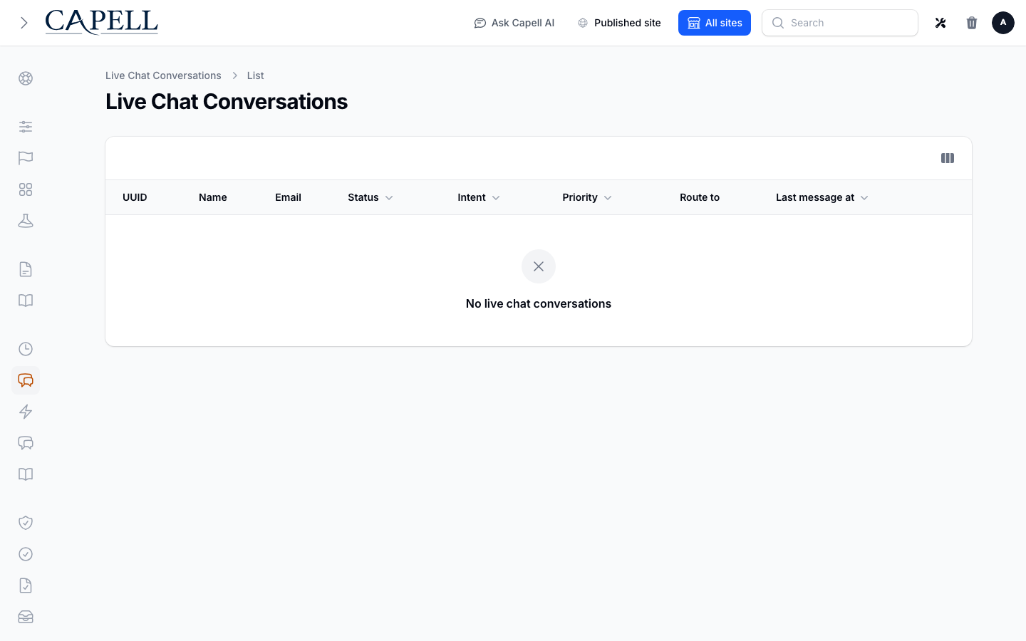 Live Chat conversation detail with transcript and handoff state