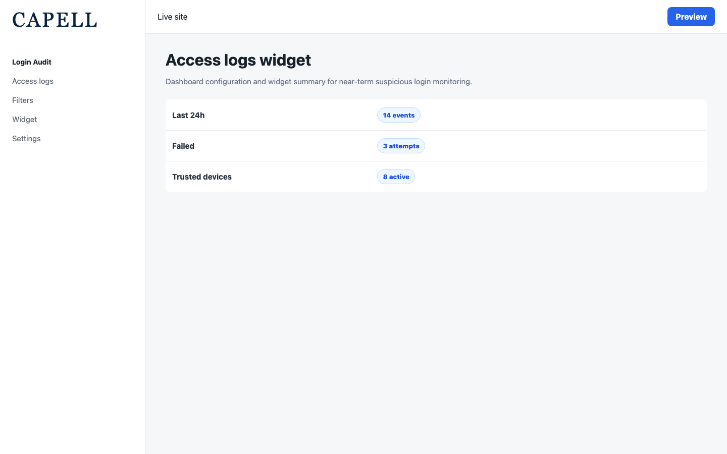 A site owner confirms that Access Logs is available in dashboard configuration after the package is installed.