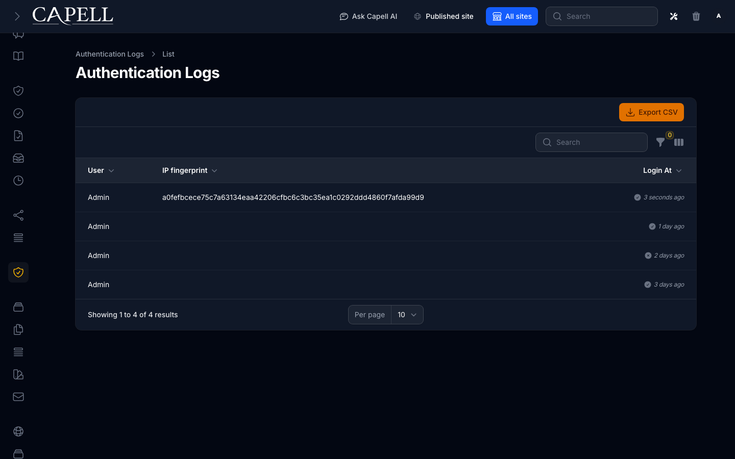 Authentication logs admin index