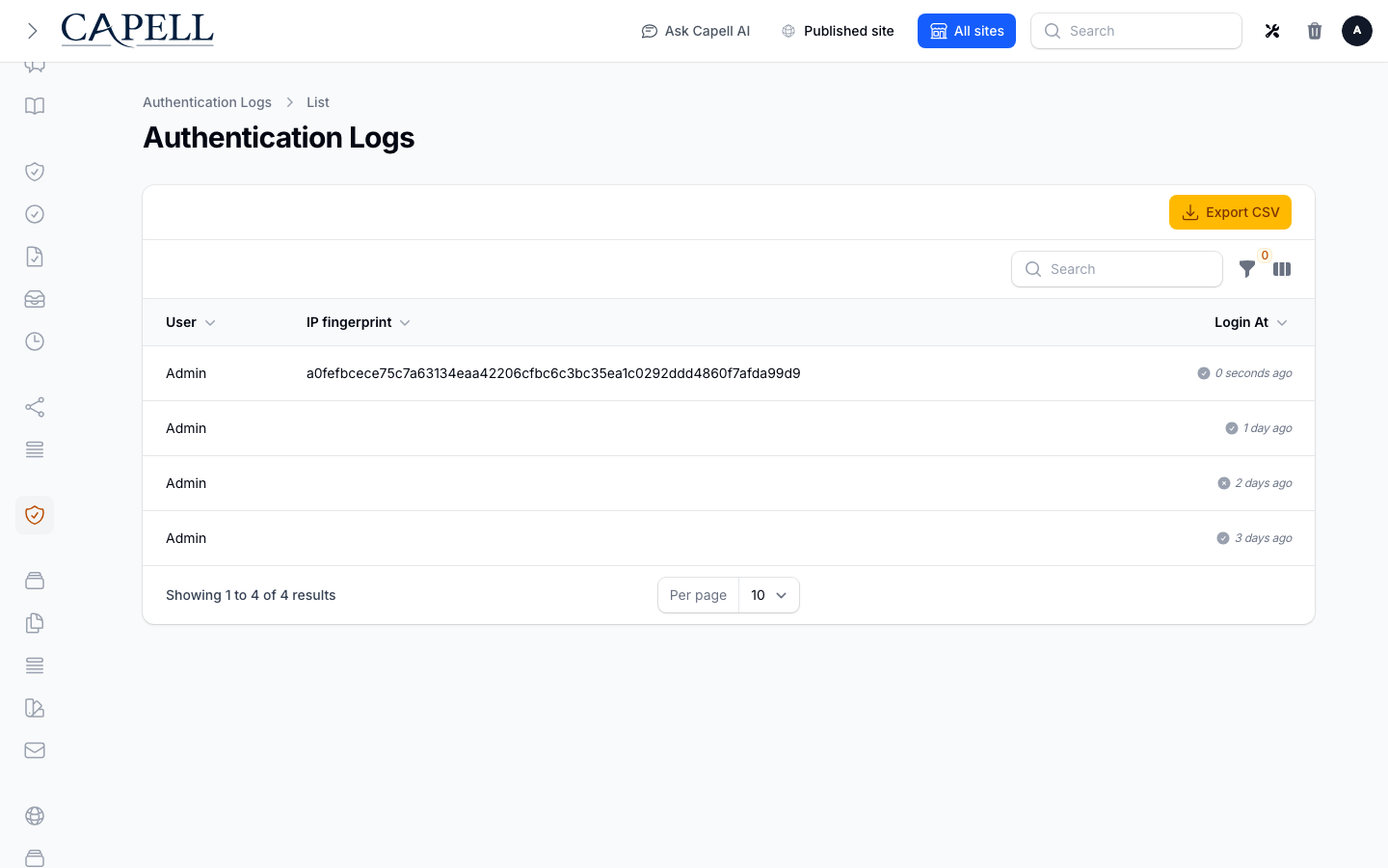 Authentication logs admin index