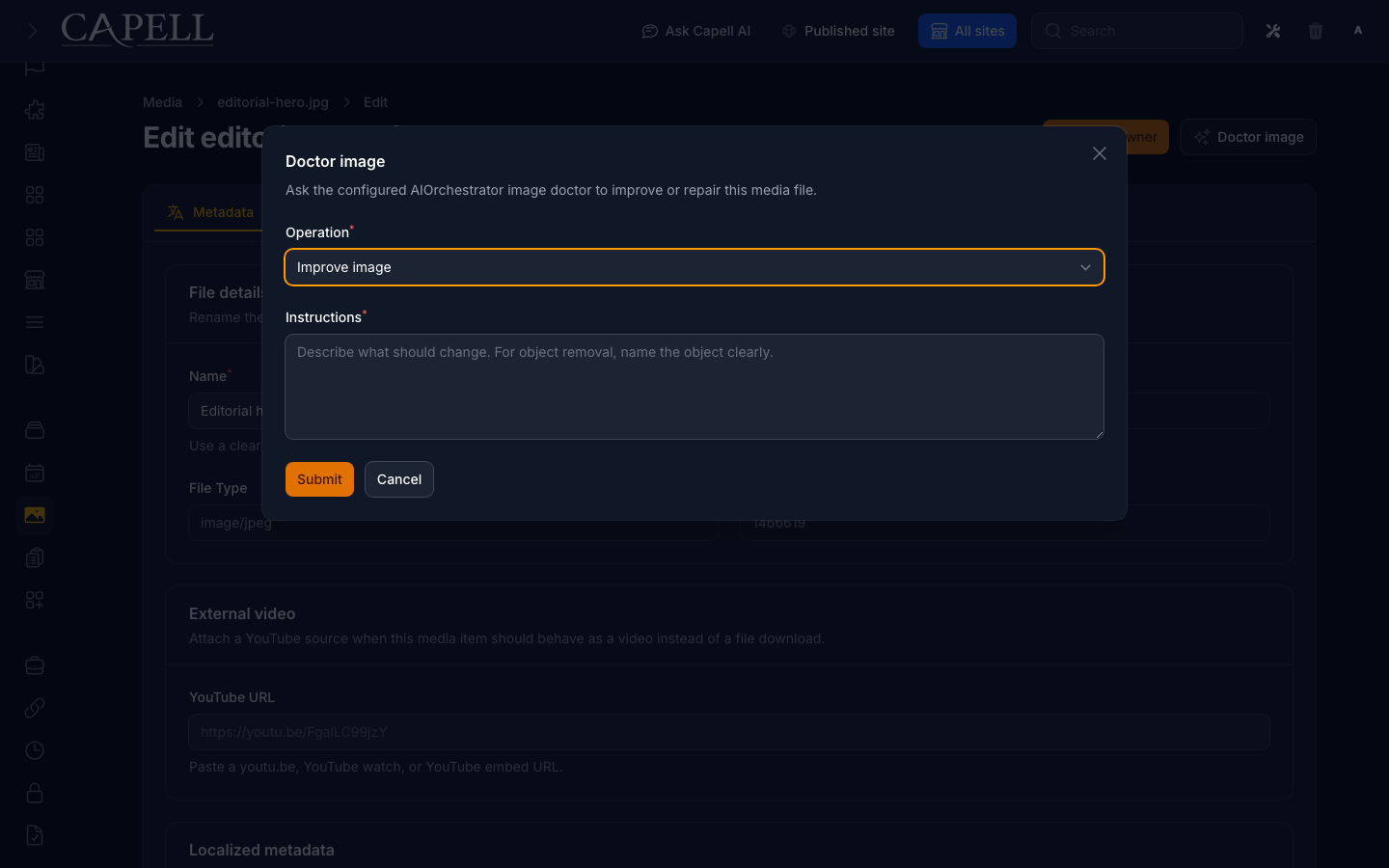 Doctor image action on the installed media edit page