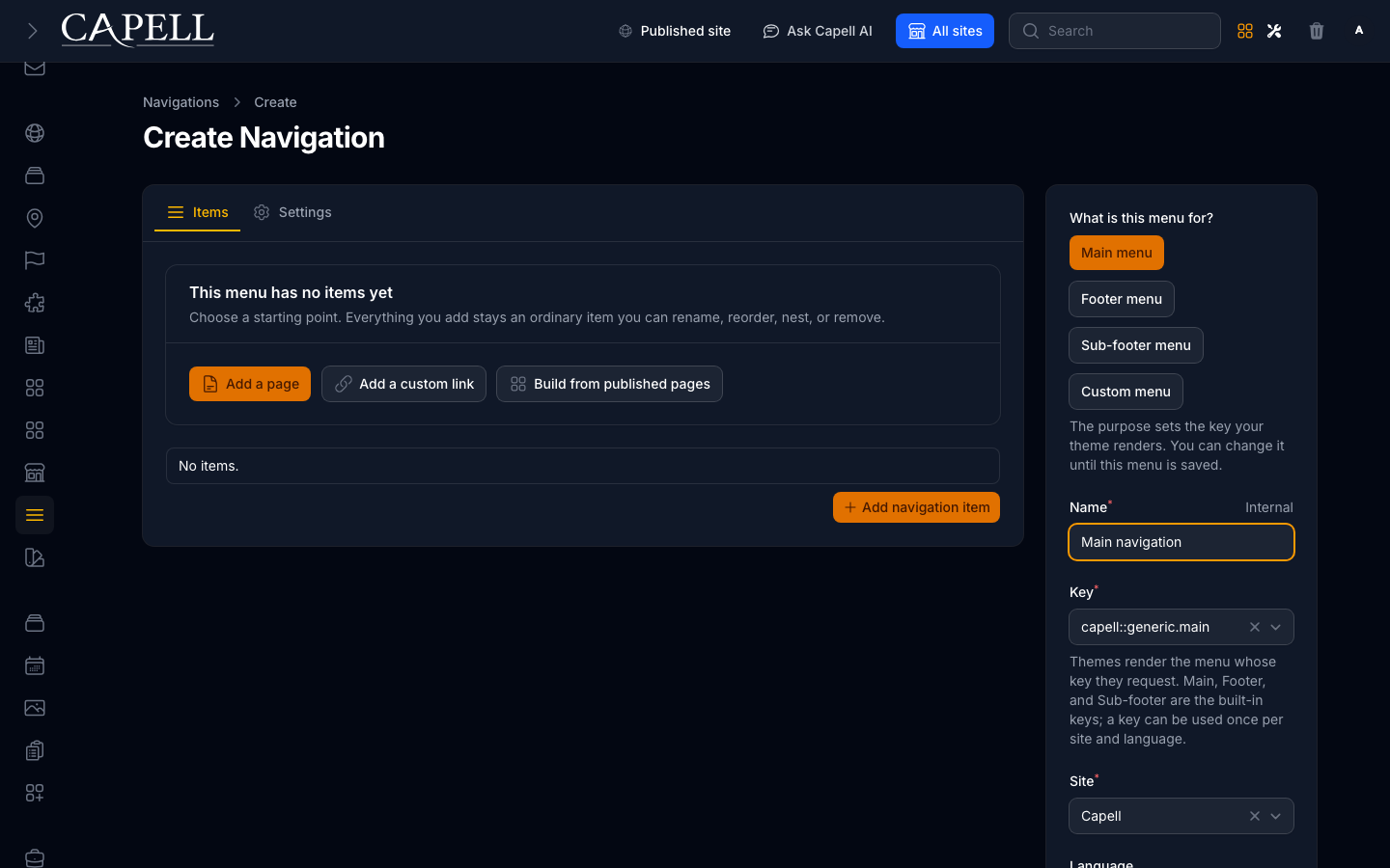 Create/edit navigation form on desktop