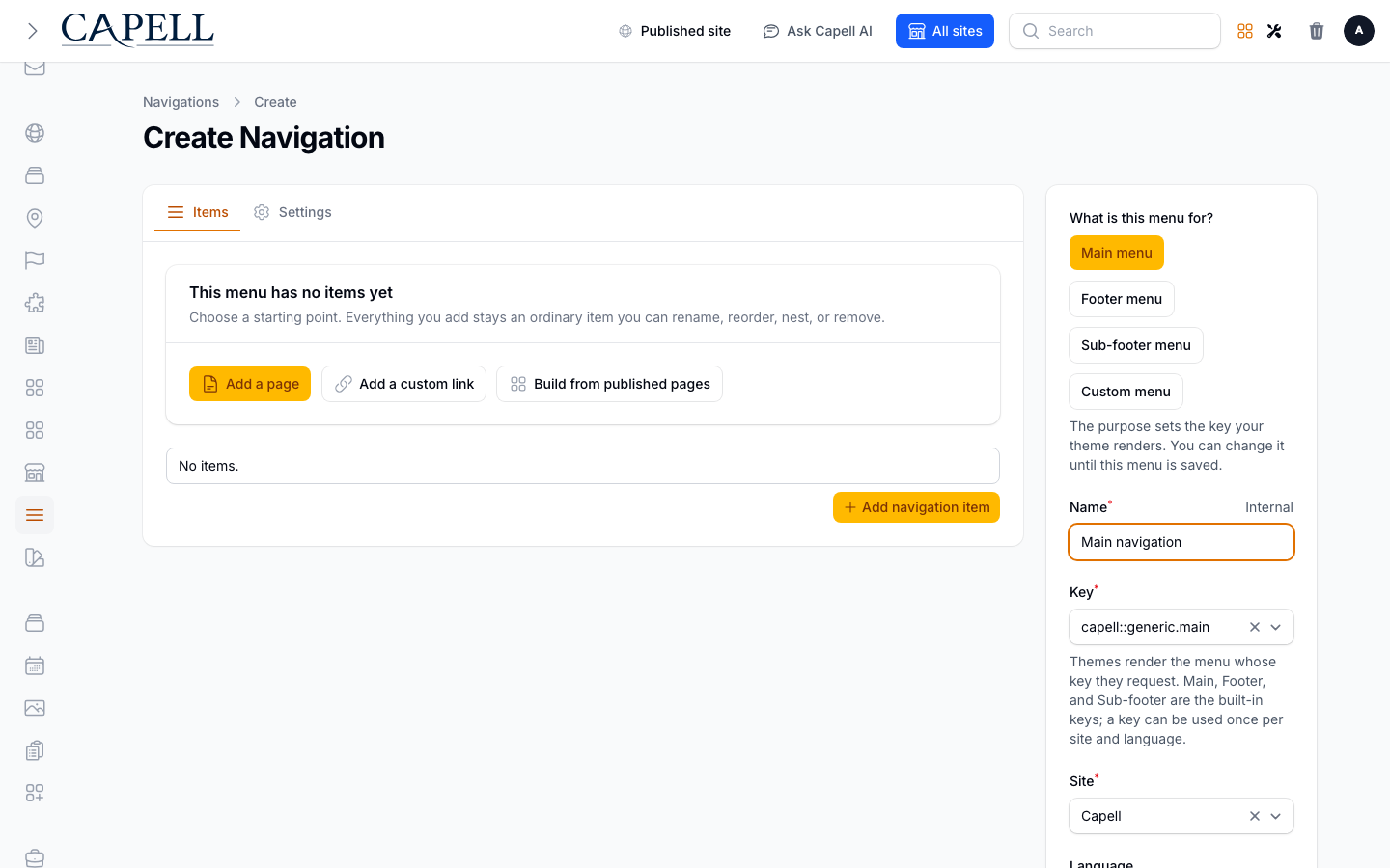 Create/edit navigation form on desktop