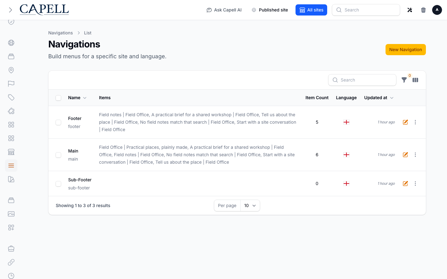 Navigation admin index