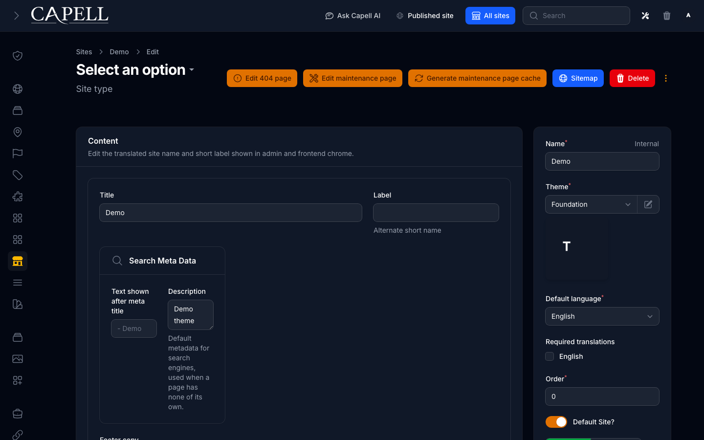 An editor manages navigations directly from the site edit screen.