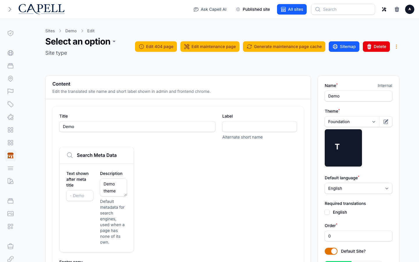 An editor manages navigations directly from the site edit screen.