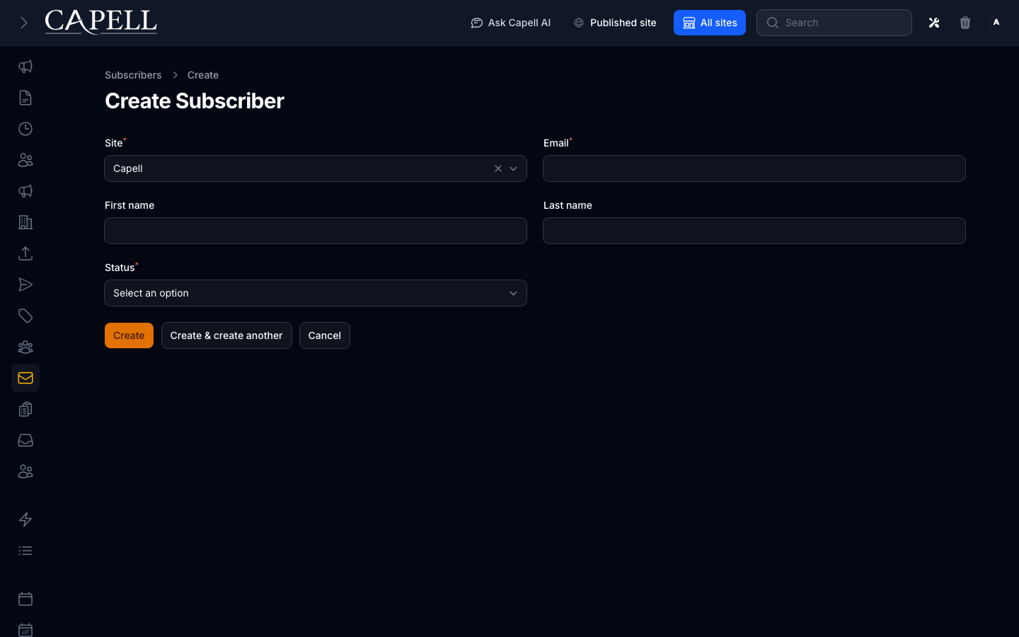 Create/edit subscriber form