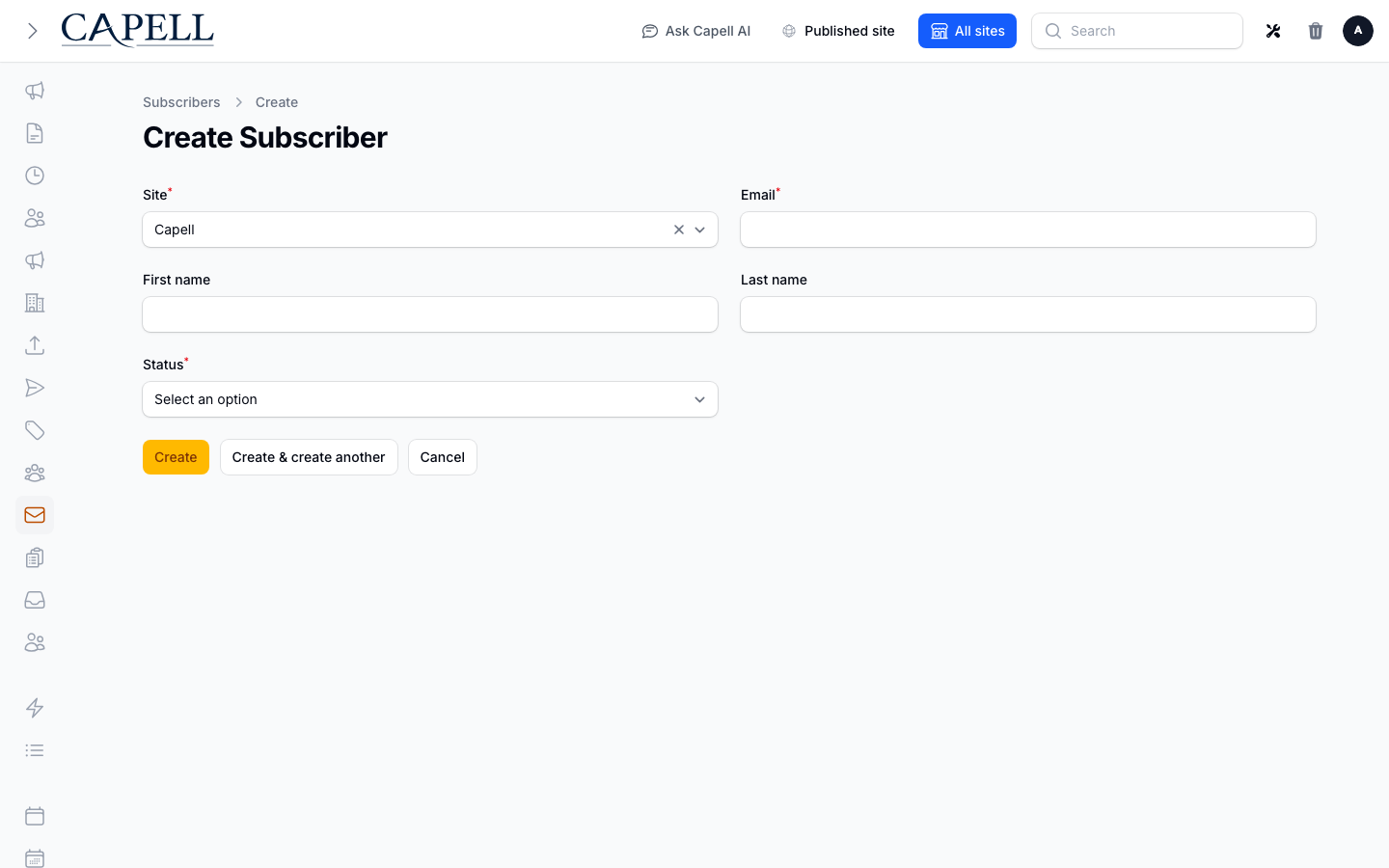 Create/edit subscriber form