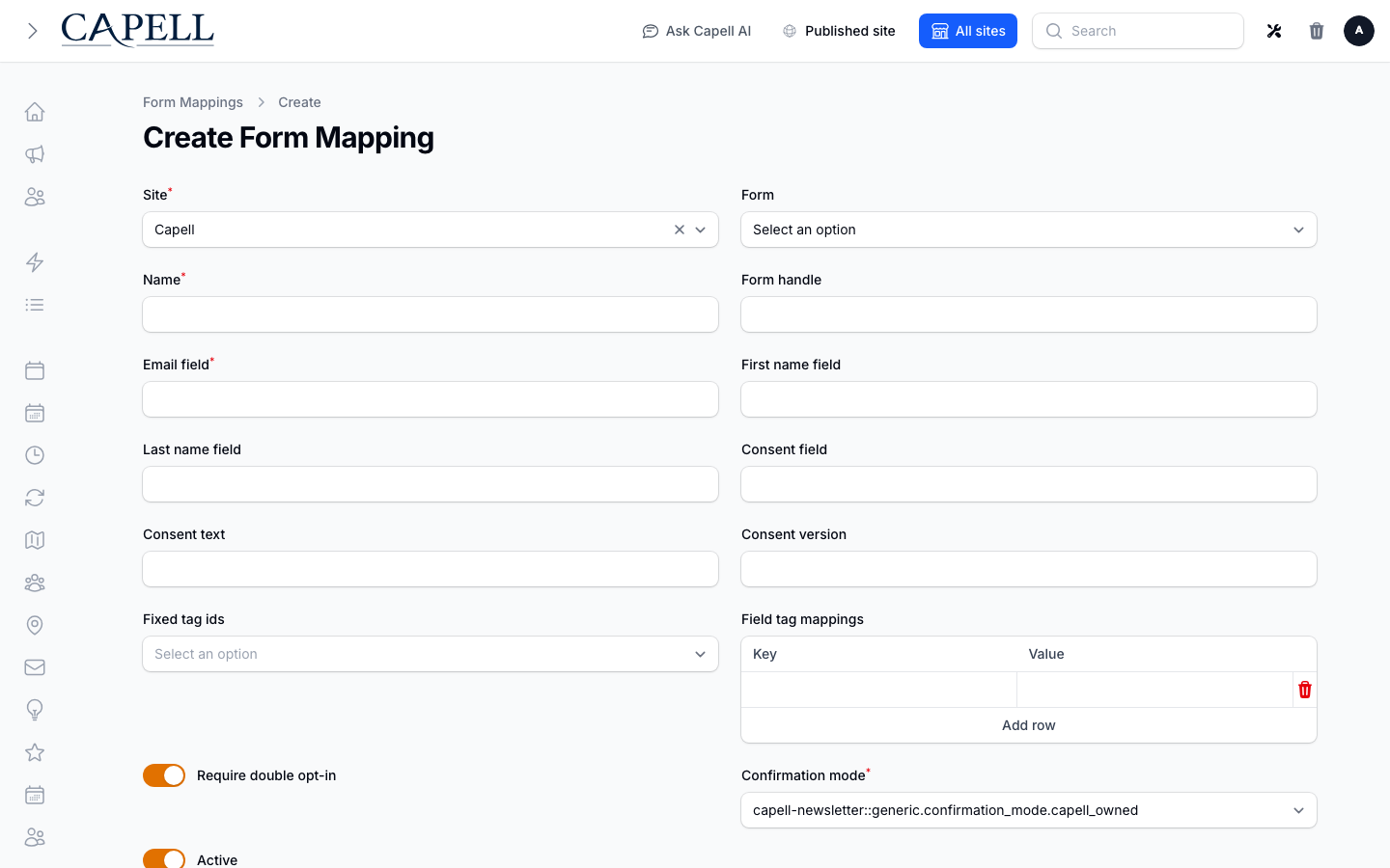 A marketer maps a form into newsletter subscription handling.