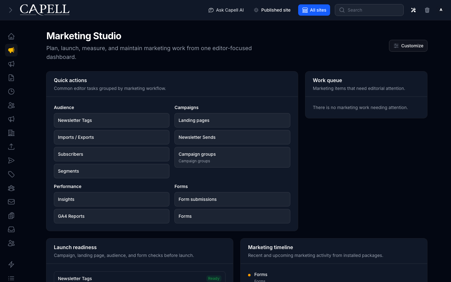 A marketer checks subscribed, pending, and sync-failure dashboard stats.