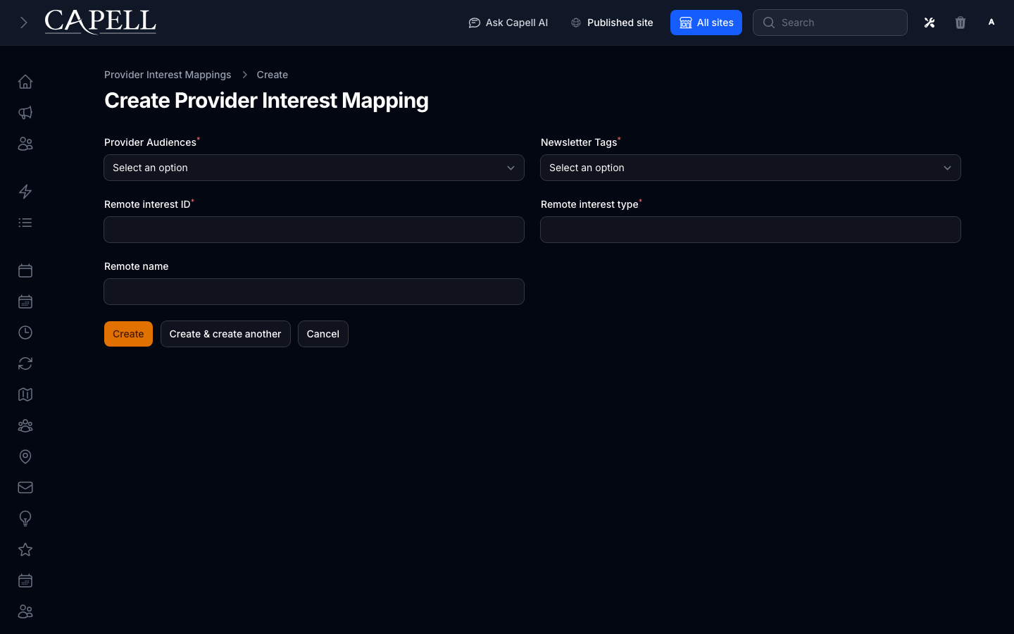 An operator maps remote provider interests to local newsletter tags.