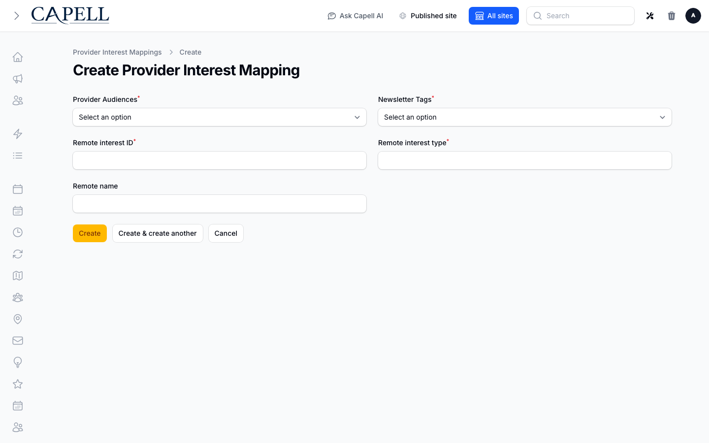 An operator maps remote provider interests to local newsletter tags.