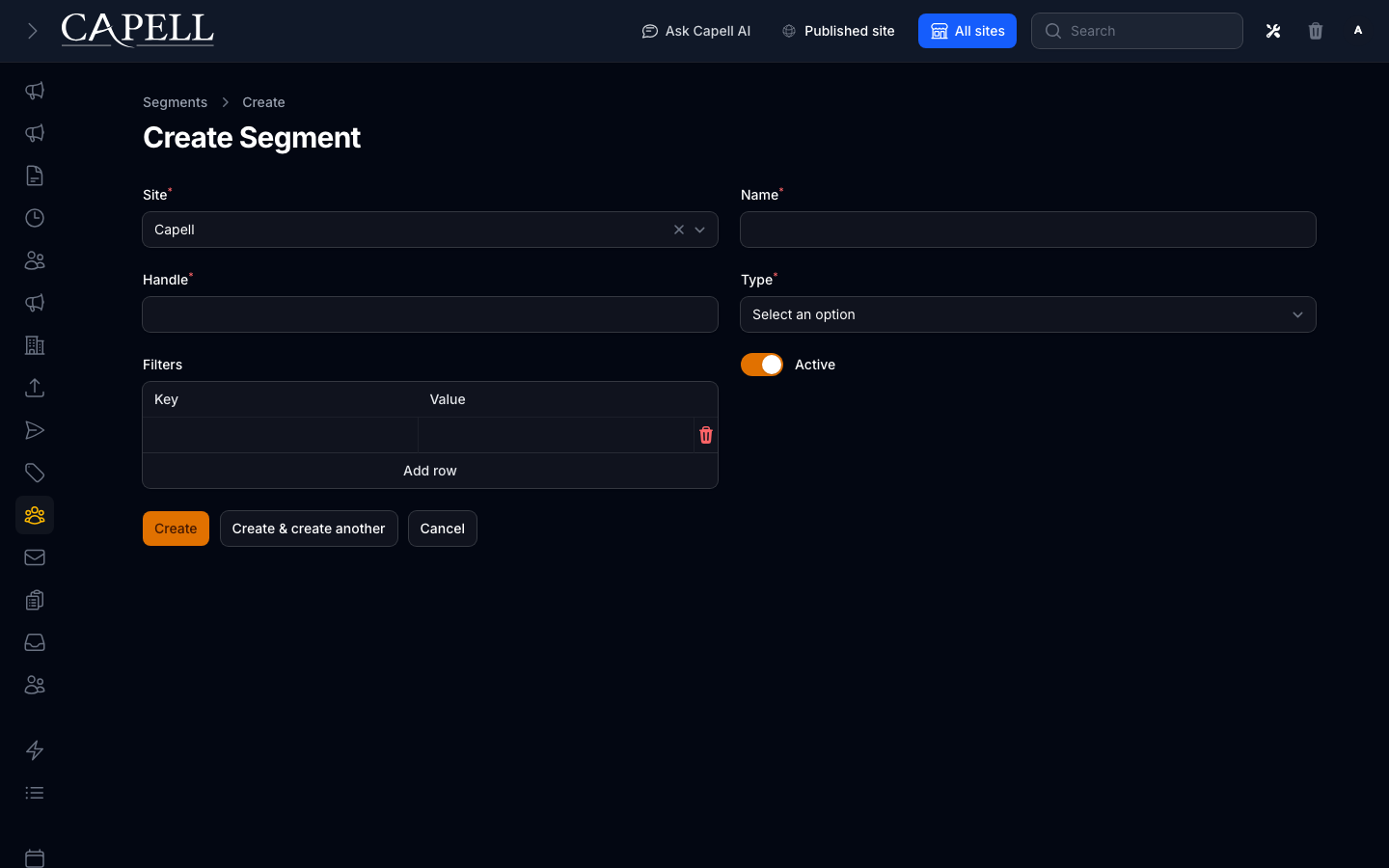 A marketer configures fixed or rule-based subscriber segments.