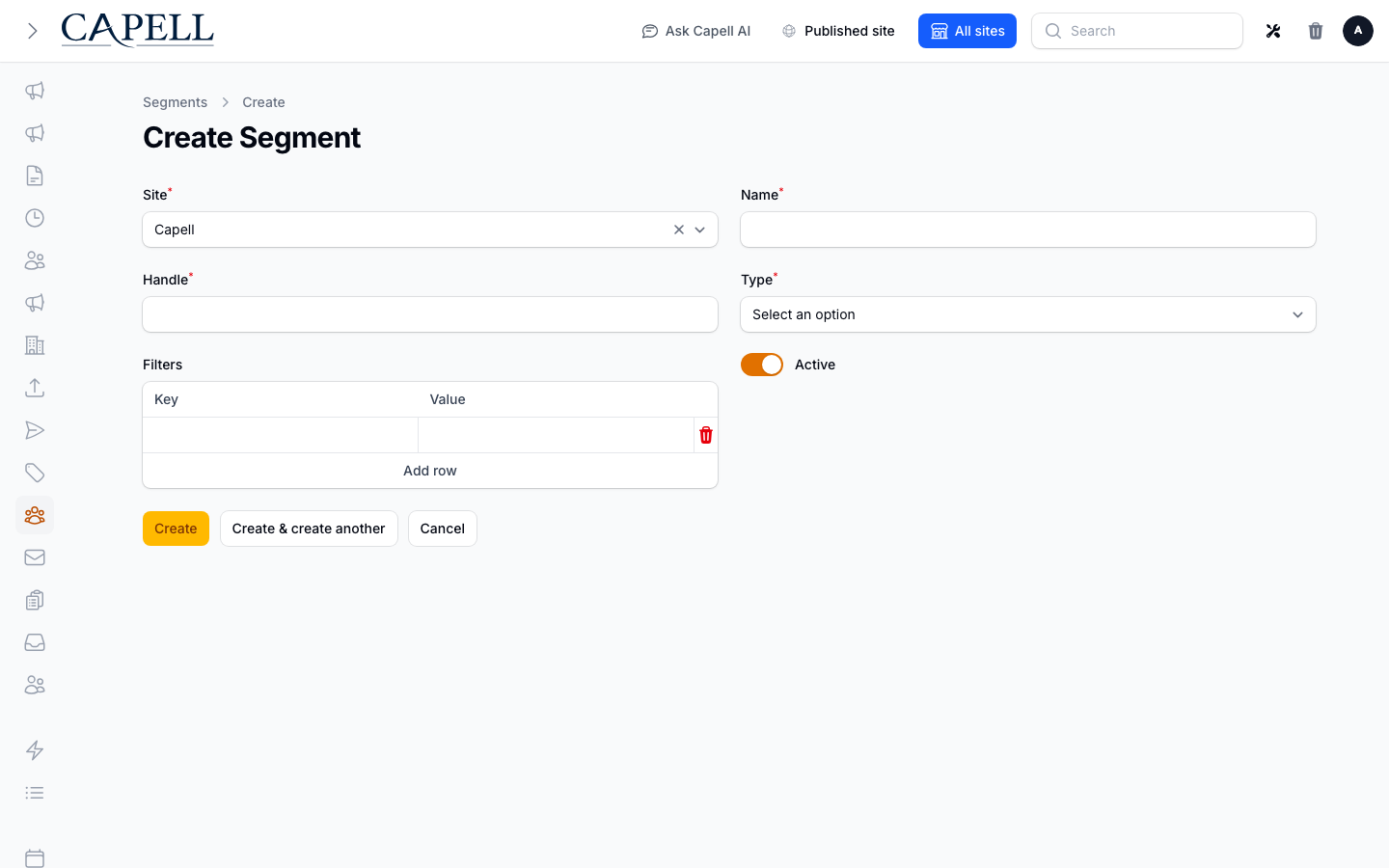 A marketer configures fixed or rule-based subscriber segments.