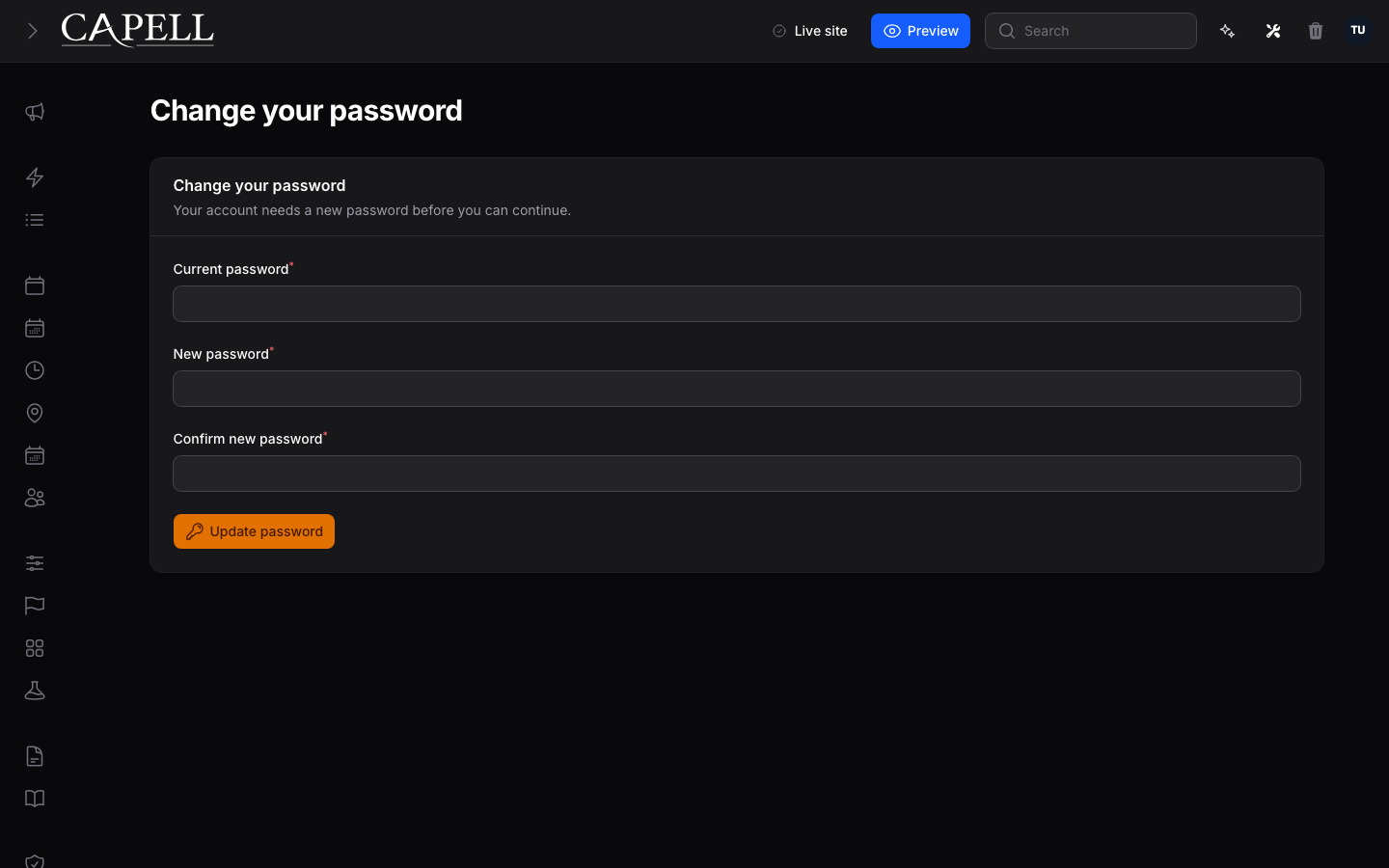 Forced password change form