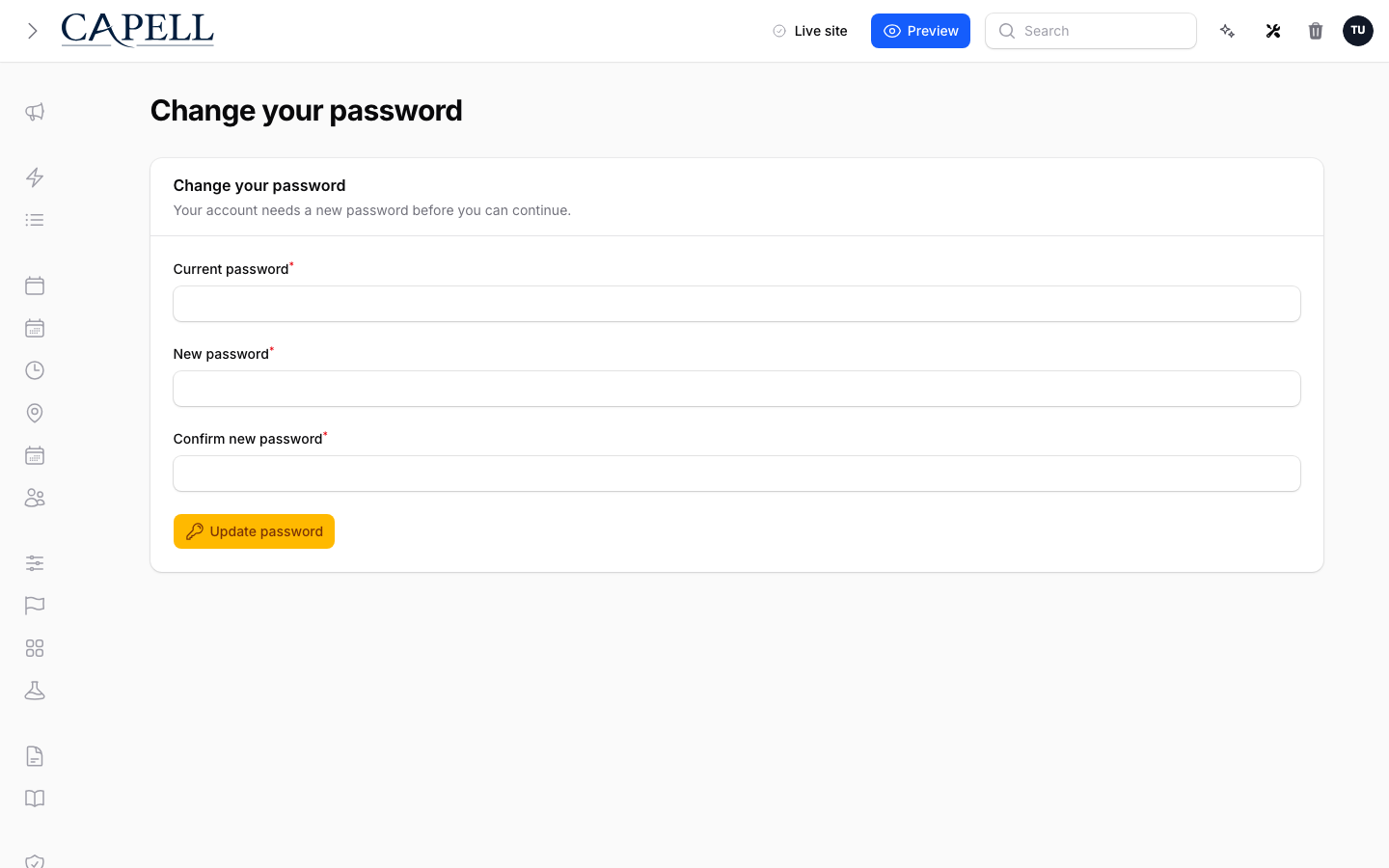 Forced password change form