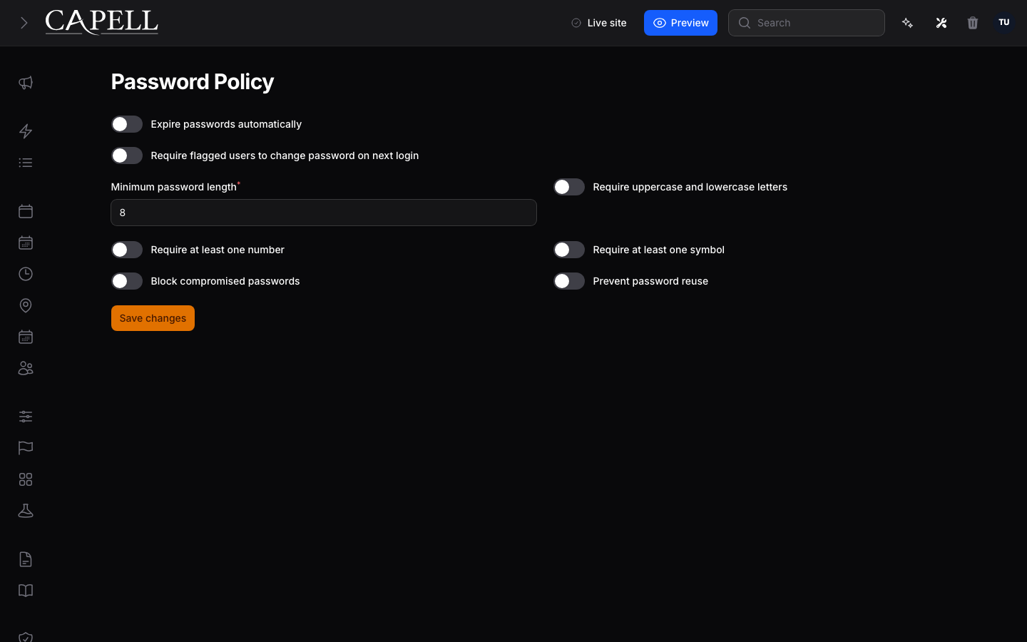 Password Policy settings page