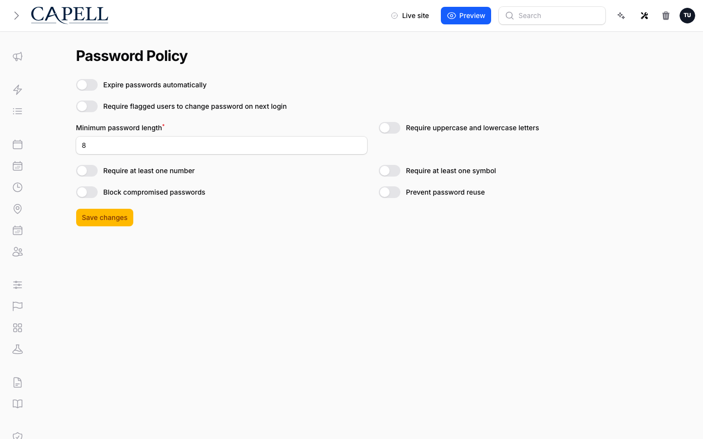 Password Policy settings page