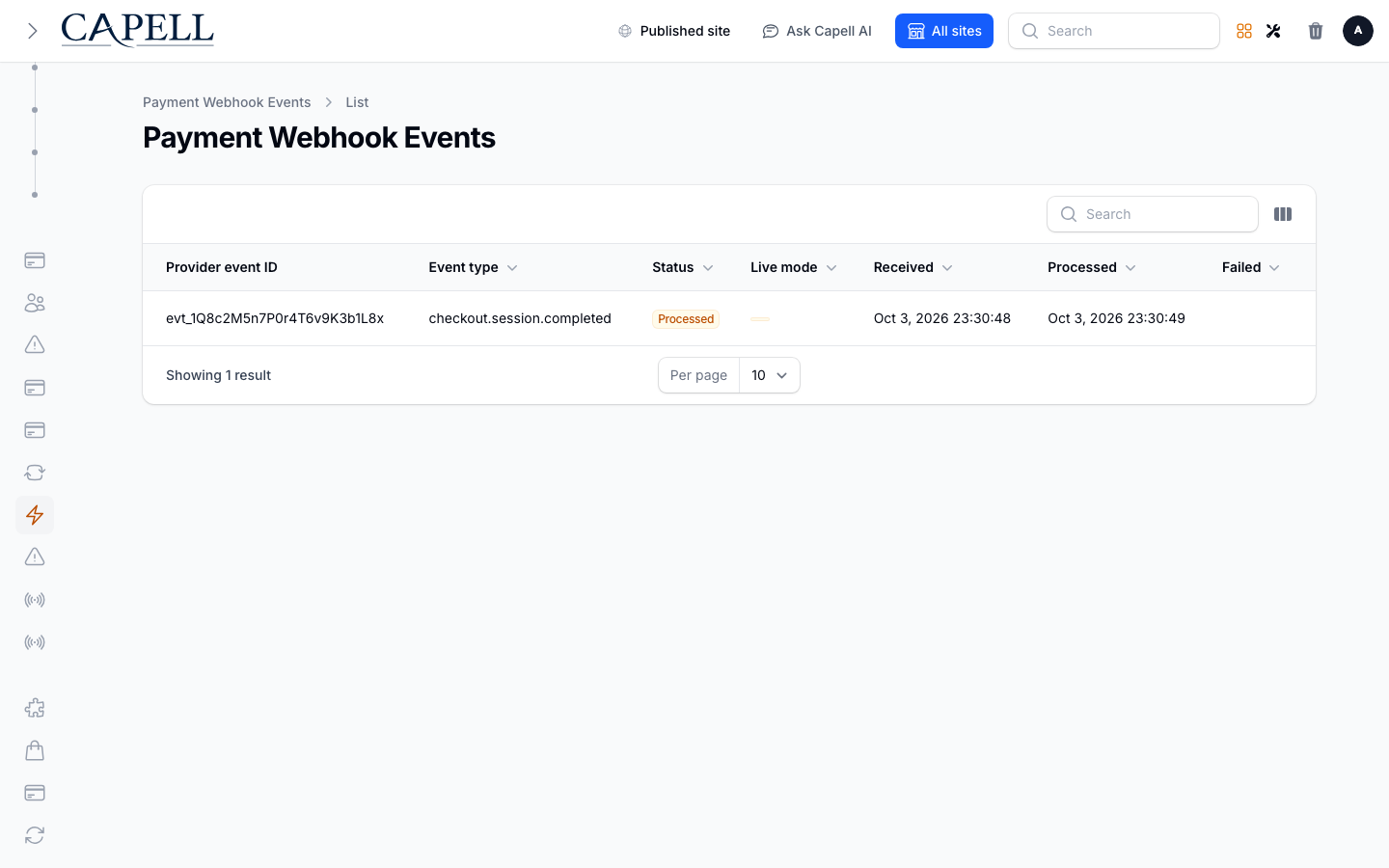 An operator verifies payment webhook intake health and processing status.