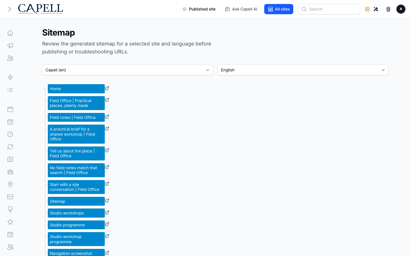 An administrator generates or reviews sitemap output after pages are in place.