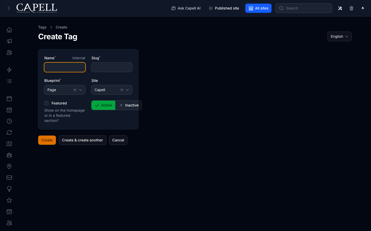 Create/edit tag form