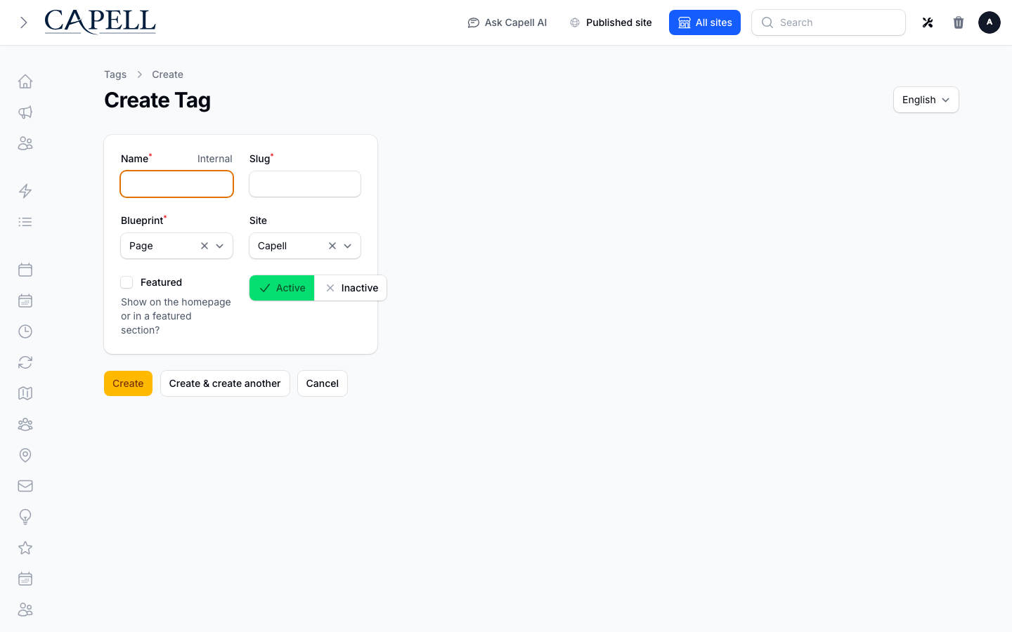 Create/edit tag form