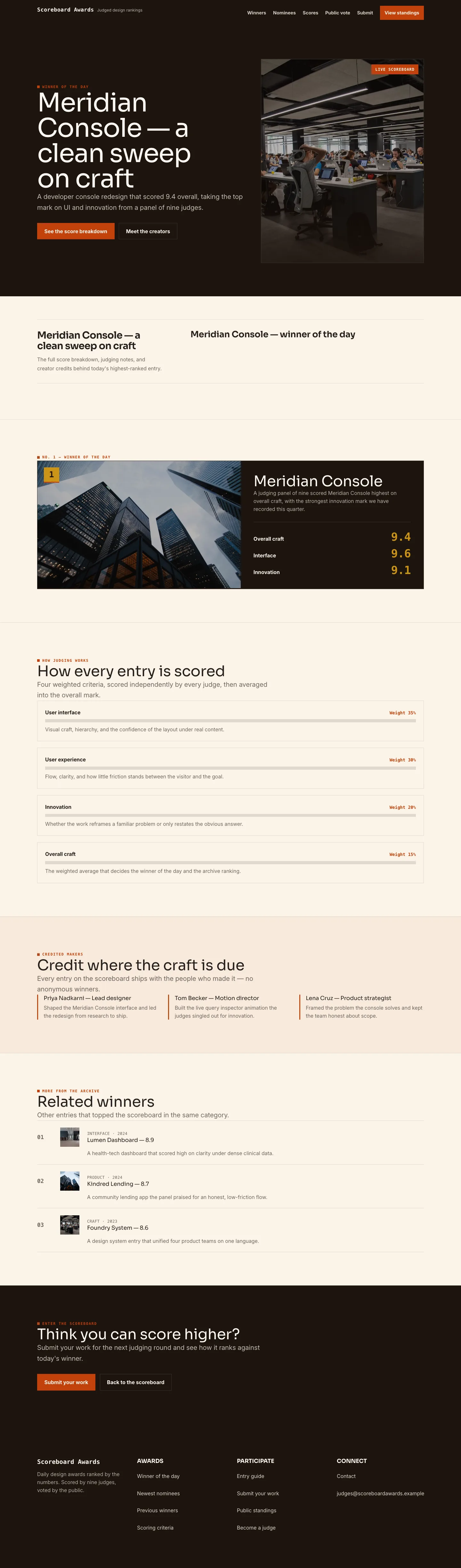 Awards Landing page