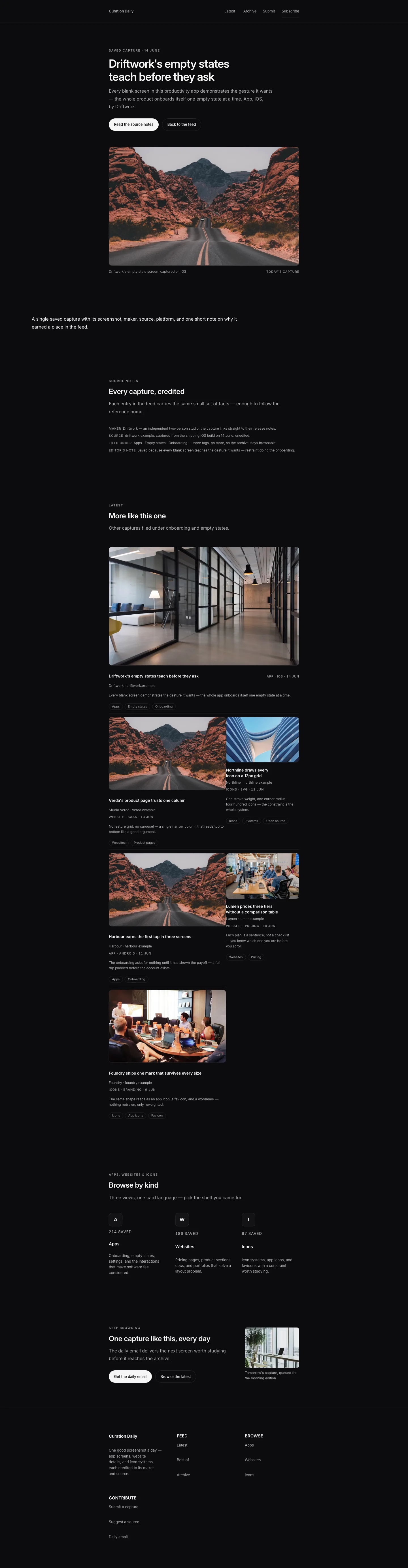 Curated Landing page