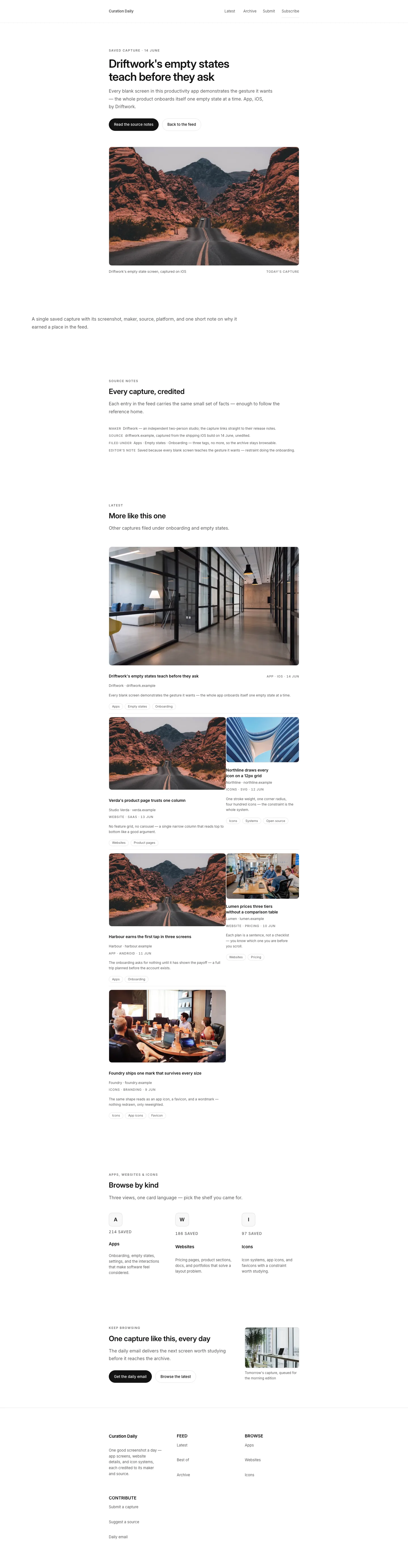 Curated Landing page